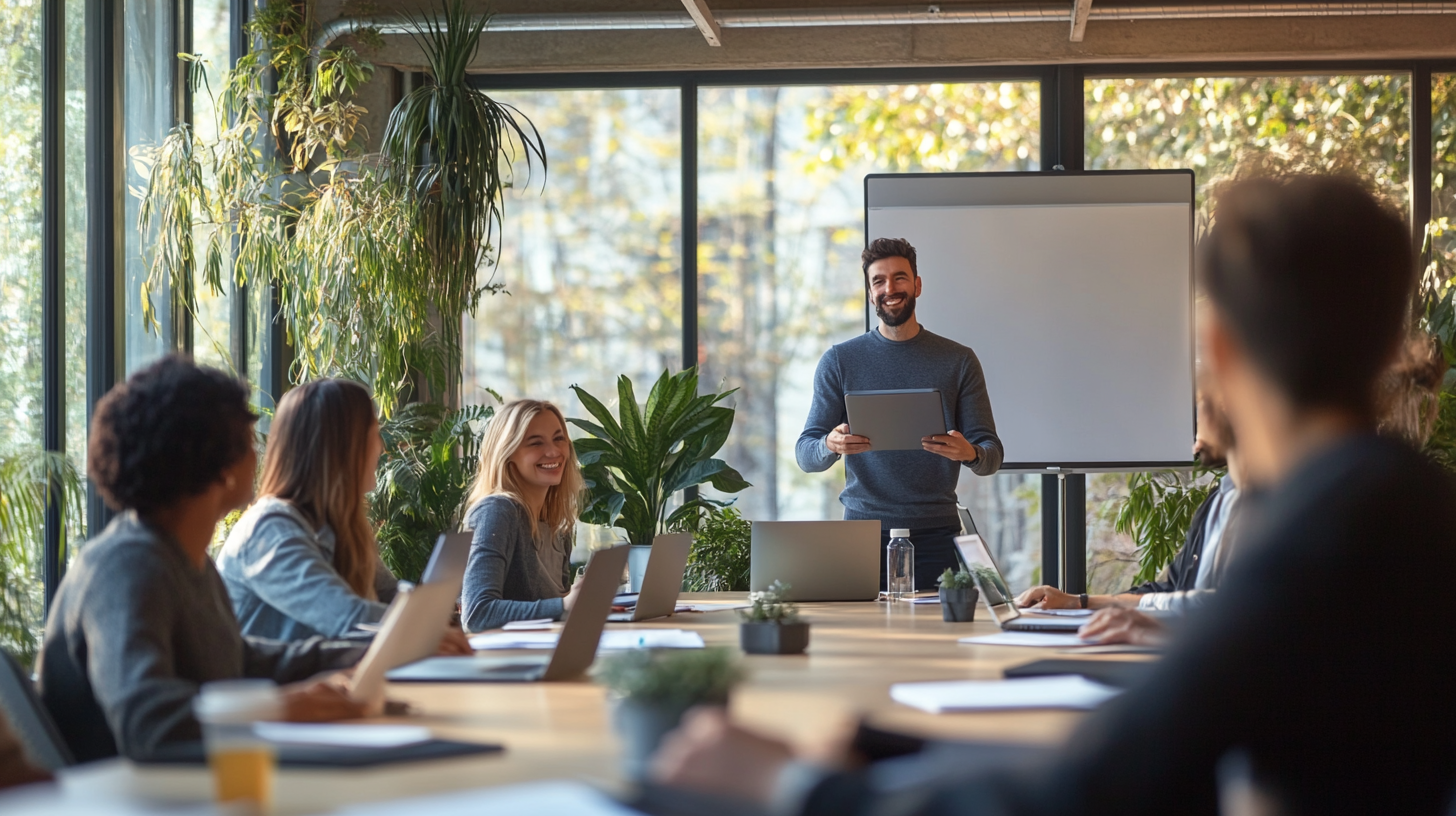Groupe de personnes en formation numérique dans une salle moderne à Meaux